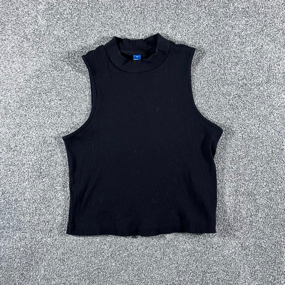 Old Navy Womens XL Black Ribbed Mock Neck Sleeveless Tank Top Shirt Stretch Knit